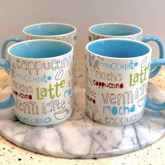 Vintage 2007 Starbucks Blue Coffee Script Large Coffee Mug Set - Picture 2 of 6